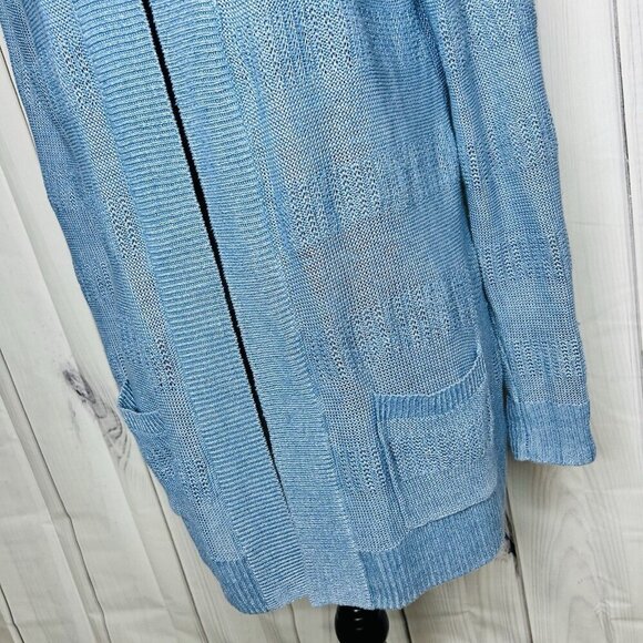 Talbots Womens Sz M Blue 100% Linen Open Front Duster Cardigan Sweater - Picture 4 of 13